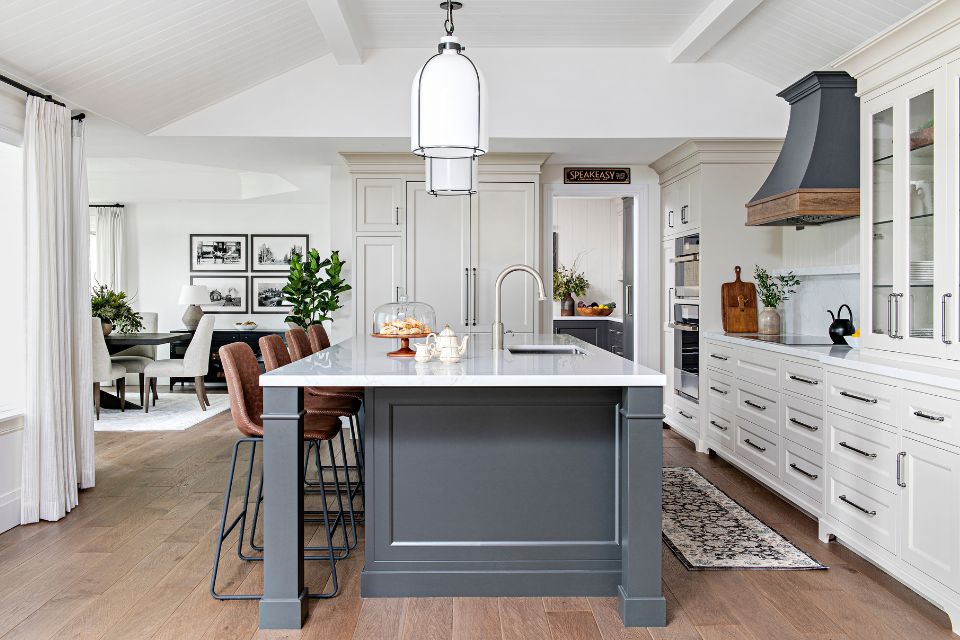 large gray island in kitchen Design by PATTI WILSON  Photography by MIKE CHAJECKI